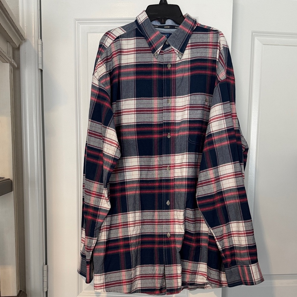 Men's Navy and Red Plaid Button-Down Shirt by Twenty X